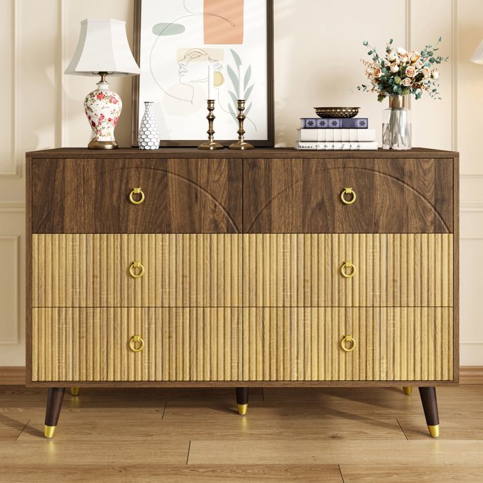 Buffet avec 6 Tiroirs de Rangement Buffet Bahut 120 x 40 x 81 cm pour Salon Salle à Manger et Couloir Finition bois Naturelle
