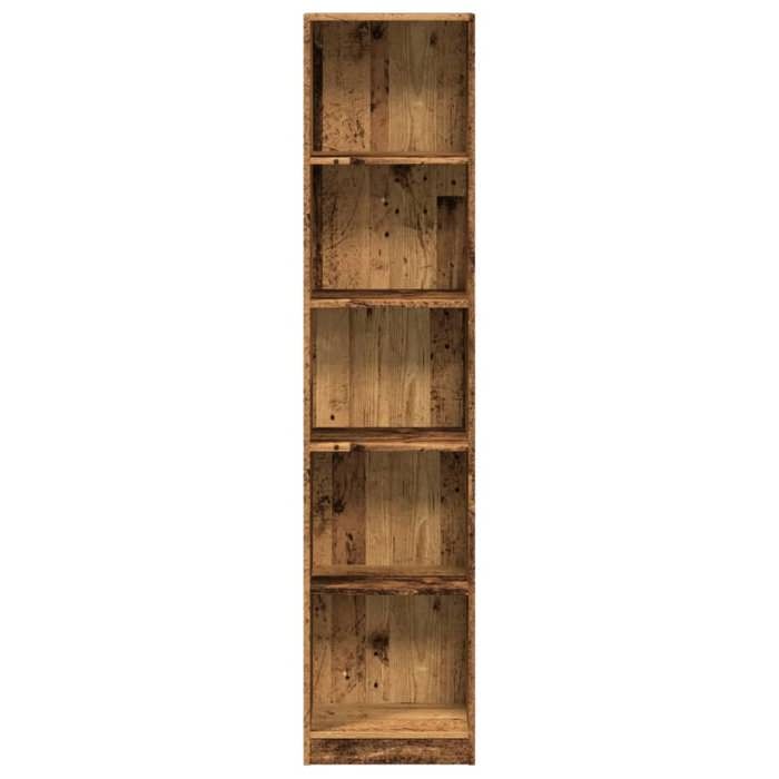Bibliothèque en bois dingénierie - MEUBLECHIC - 40x24x176 cm - Vieux bois - Compartiments ouverts - Montage facile