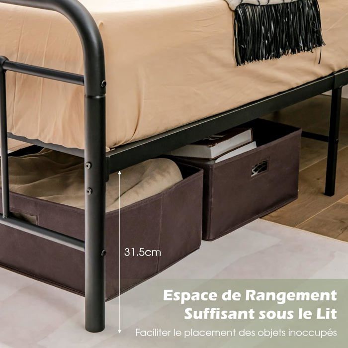 GIANTEX Cadre de Lit Métallique 160*200cm Lit Double avec Structure Durable Style Élégante&Minimaliste Charge 300 KG Noir Givr GIANTEX Cadre de Lit Métallique 160*200cm Lit Double avec Structure Durable Style Élégante&Minimaliste Charge 300 KG Noir Givr