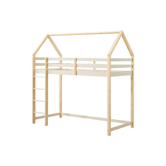 Lit mezzanine cabane 90 x 190 cm - Pin massif – Beige et naturel - TARZIA
