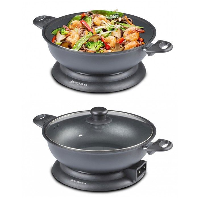 Techwood Wok électrique 36 Revêtement antiadhésif cuve détachable Ø32 cm