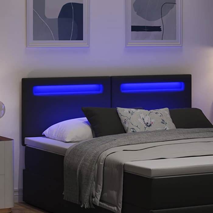 (En Promotion)Meuble tête de lit classique - CLARENCE - Tête de lit Lumières LED RVB Noir 144cm Cuir synthétique L230666
