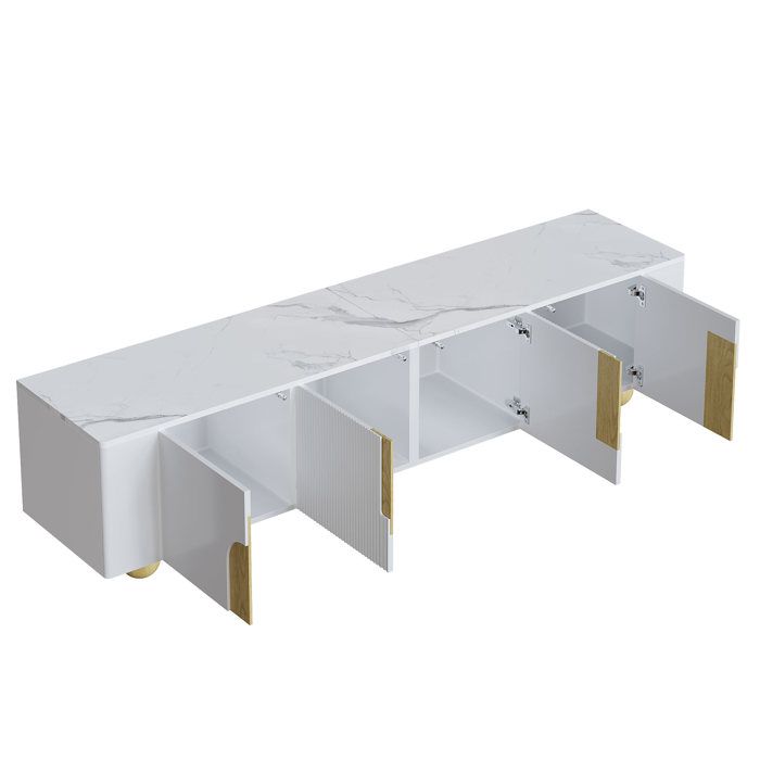VLIVRA Meuble TV avec 4 portes et charnières à fermeture douce - pour salon - 180×40×44 cm - en MDF - blanc