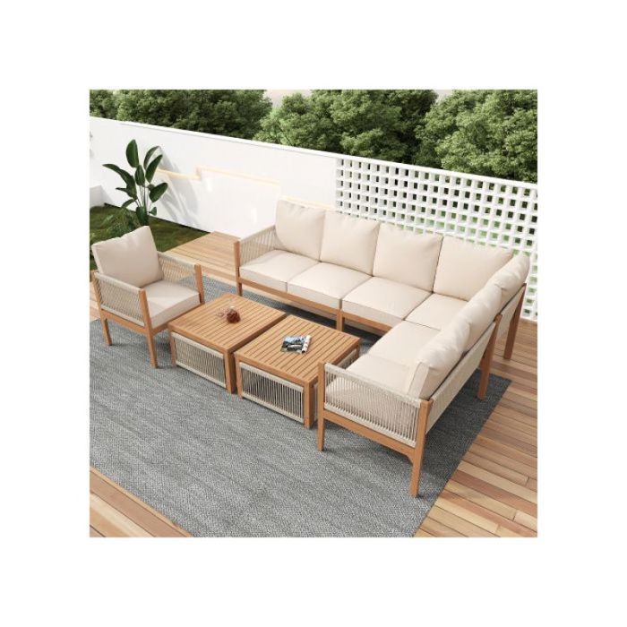 Salon de jardin extérieur complet pour 7-8 personnes canapé table et coussins lavables inclus