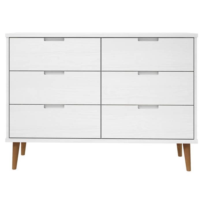 2026 dété@ Commode Armoire de chambre - JILLS - Buffet bas - MOLDE Blanc 113x40x80cm - Bois de pin massif LH5162