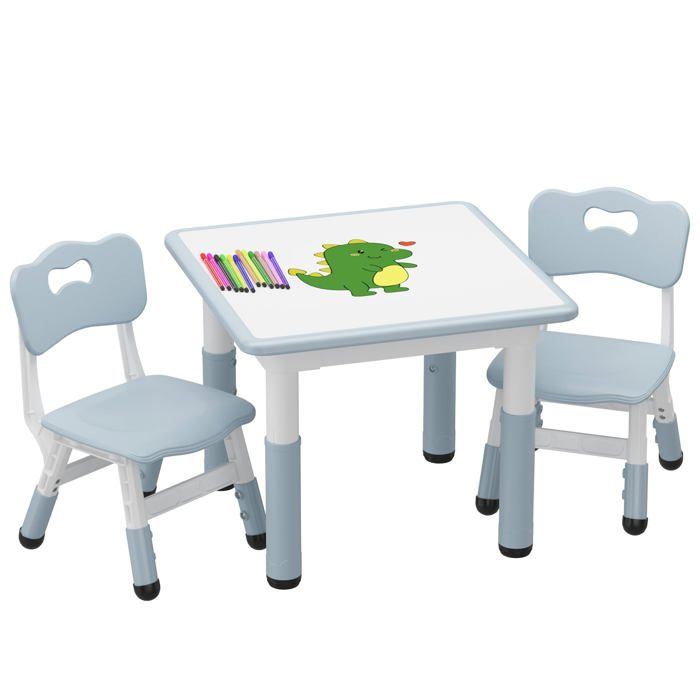 Ensemble table + chaises enfant réglables – Bois – Plateau effaçable antidérapant – Jeux activités crèche