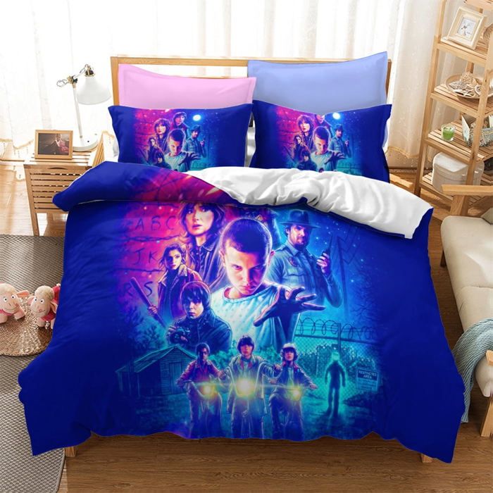 ZBT014332 Parure de lit Stranger Things - 3 pièces : drap-housse housse de couette et taie doreiller 140X200CM