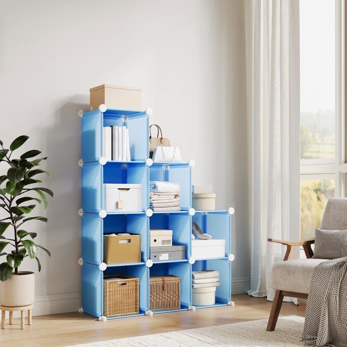 Étagère modulaire - LUNSY - 9 cubes 32x32x32 cm - Cadres en acier - Panneaux en plastique PP - Connecteurs en ABS