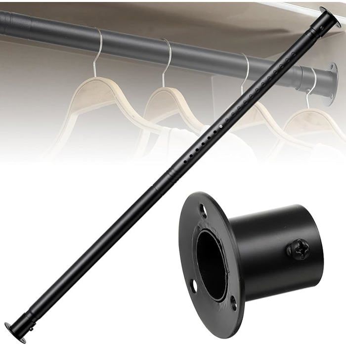 Tringle à vêtements extensible de 40 à 65 cm en Acier Matte Noir pour chambre à coucher buanderie jardin 40-65cm