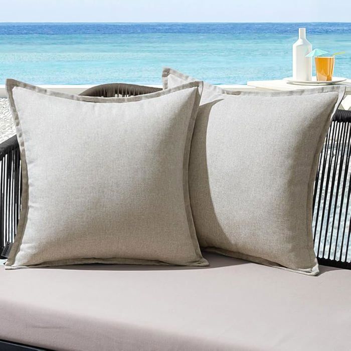 Housse Coussin Exterieur Impermeable Imitation de Lin en Polyester Coussins Canape Decoratif Gris Blanc 45 x 45 X HOUSSE DE COUSSIN