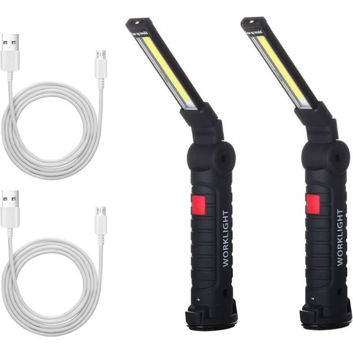 2 X Lampe De Travail Cob Baladeuse Led Rechargeable Lampe Atelier Cob Torche Lampe De Poche Lampe De Travail Baladeuse Led