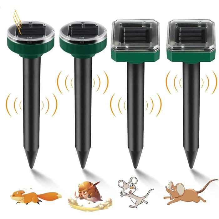 Detaupeur solaire 4 pieces ultrason repulsif anti taupe serpent souris campagnols etanche pour jardin pelouse plein air