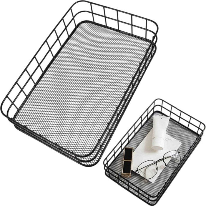 Panier De Rangement En Fil Métallique Grille Ouverte 25x16x7 cm Noir Pour Cuisine Bureau Anti-Rouille