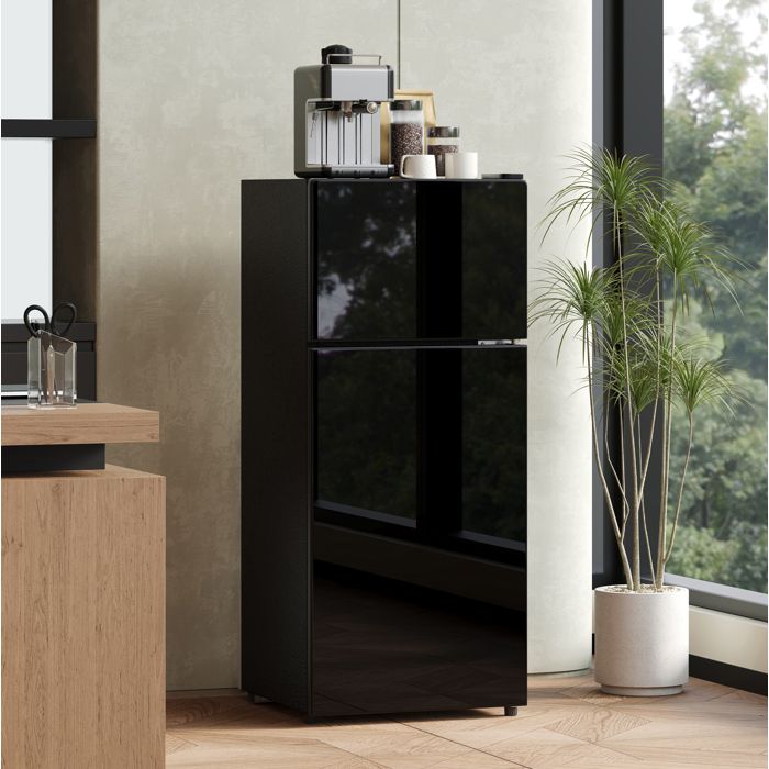 Réfrigérateur compact 92 L avec congélateur 28 L porte en verre éclairage LED réglage de température noir