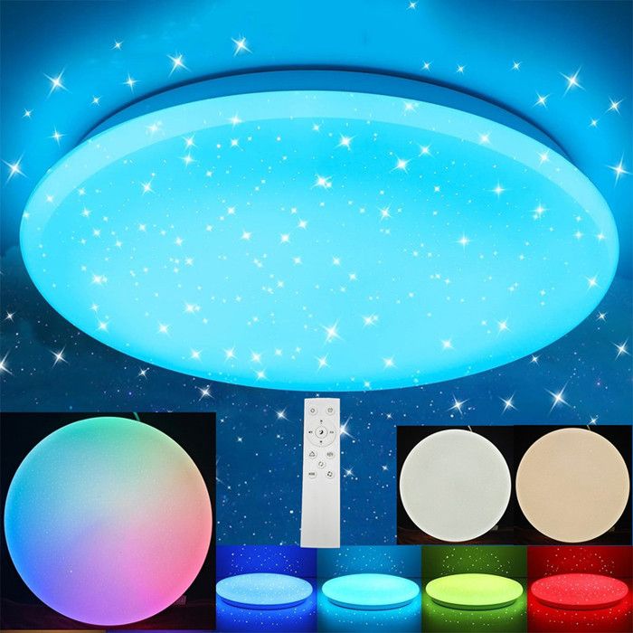 Plafonnier LED Chambre à coucher - 36W Ciel étoilé Lampe de chambre à coucher Dimmable avec télécommande Ø30cm