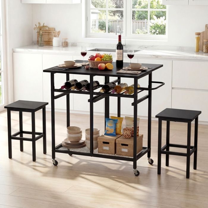 Ensemble de Table à Manger 3 Pcs COSTWAY Table de Cuisine Extensible avec 2 Tabourets 74×74×80 cm le style industriel Ensemble de Table à Manger 3 Pcs COSTWAY Table de Cuisine Extensible avec 2 Tabourets 74×74×80 cm le style industriel