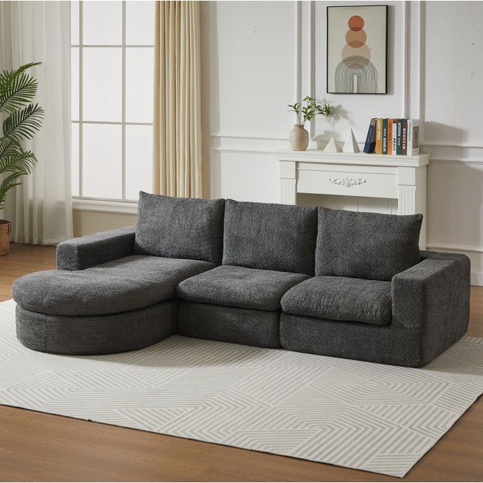 Canapé dangle modulable en chenille gris 3 places 250 x 160 x 80 cm réversible sans montage