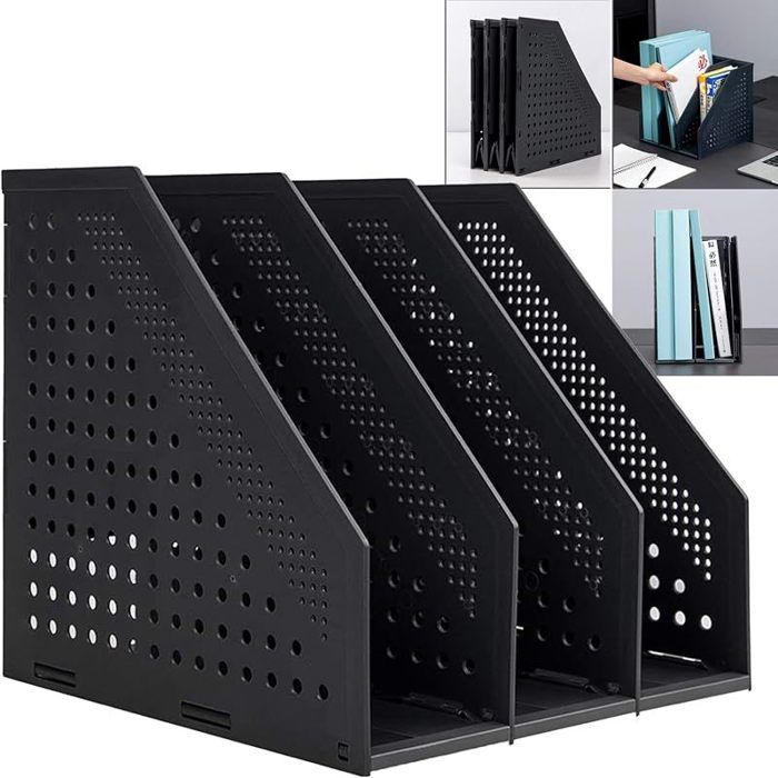 Porte-revues pliable 4 compartiments Porte Revue Bureau Dossier Classeur Rangement Documents Porte Livre Bureau École-Noir