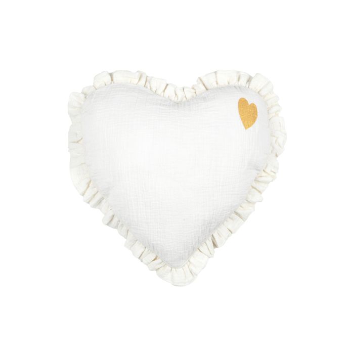 Coussin cœur en coton à volant froncé Ecru 45x45 cm Coussin cœur en coton à volant froncé Ecru 45x45 cm