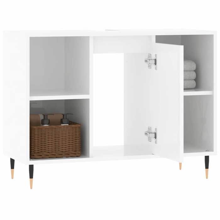 Meuble Rangement - HAOSHOP - Armoire de salle de bain blanc brillant 80x33x60 cm&01_35782