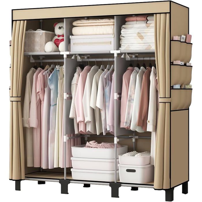 Armoire En Tissu Portable 130X45X170Cm (Beige)[F126]