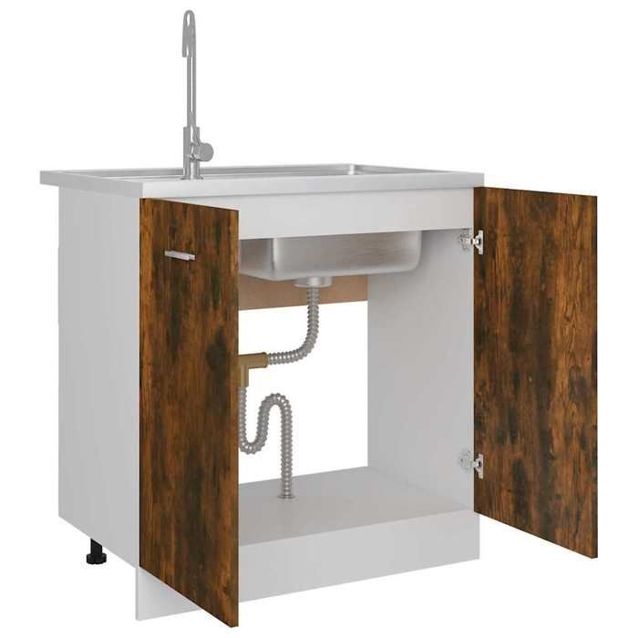 Magnifique Meuble sous évier Lyon Chêne fumé 80x46x81 5 cm Bois dingénierie - design polyvalent - pour maison - Brun 21.94 kg 202