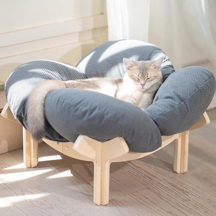 Panier Chat en Forme de PétaleLit pour Chat Design avec Structure en Bouleau Robuste (26 KG)Coussin pour Gris gris CORBEILLE