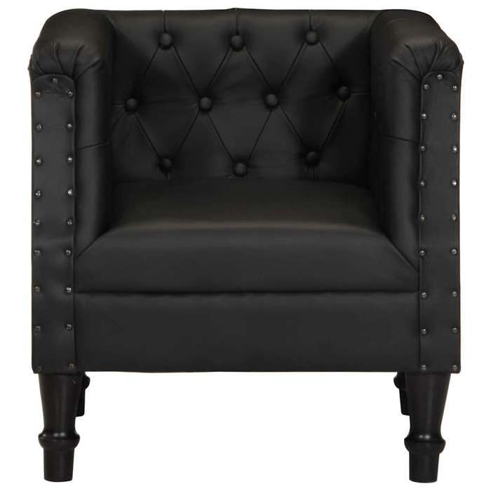 NEW Meuble de salon - vidaxl - Fauteuil Noir Cuir véritable - Fauteuil simple{60x57x64 cm} 737802