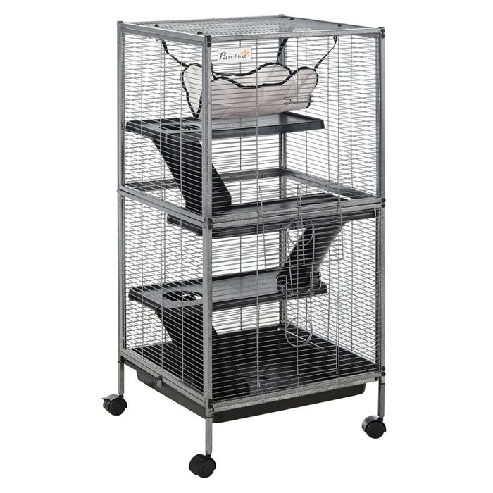 Cage portable 4 niveaux pour petits animaux Chinchilla Furet Gris 52x52x113.5 cm