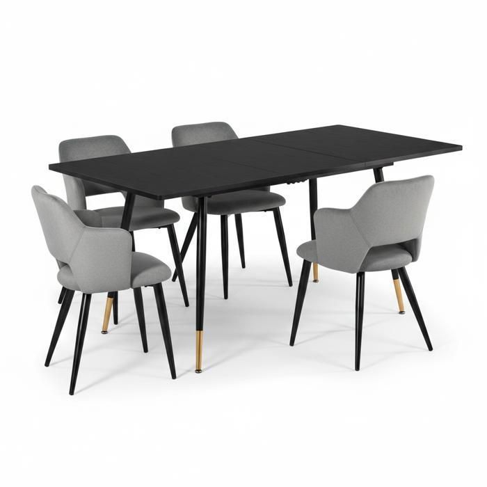 MEUBLES COSY Ensemble de salle à manger comprenant une table extensible et 4 fauteuils avec accoudoirs en tissu gris