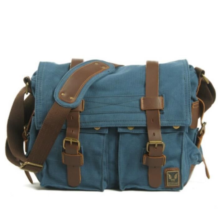 Bleu - Sac de Cowboy de luxe en cuir véritable pour appareil photo, sacs à bandoulière étanches en toile, sac