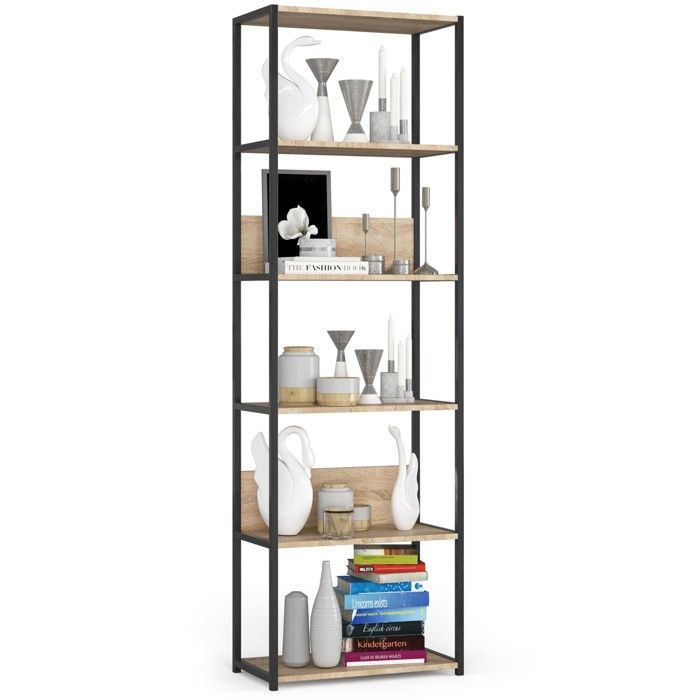 Étagère murale industrielle AKORD Noire 60 cm façade Chêne Sonoma 6 étagères 60x32x192 cm