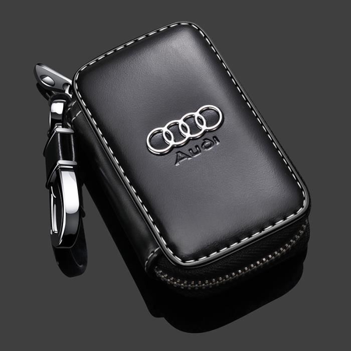 Housse de protection de clé de voiture Porte clés Noir en cuir véritable de voiture Étui clés pour Audi