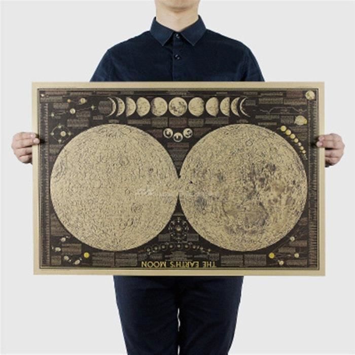Large Vintage Retro Paper Earth Moon World Map Poster Wall Chart Home ...