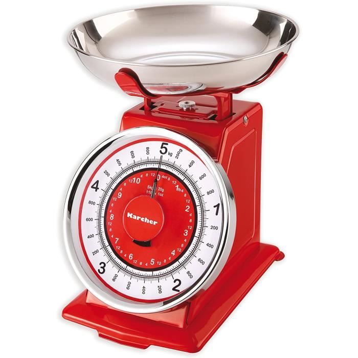 Balance de cuisine mécanique - design rétro - max. 5 kg - rouge