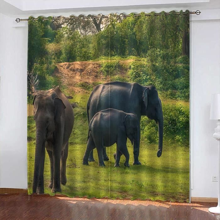 Rideaux Occultants Motif Animaux Jungle - 2 Panneaux 182x214 Cm - Isolation Thermique Et Phonique, 100% Polyester