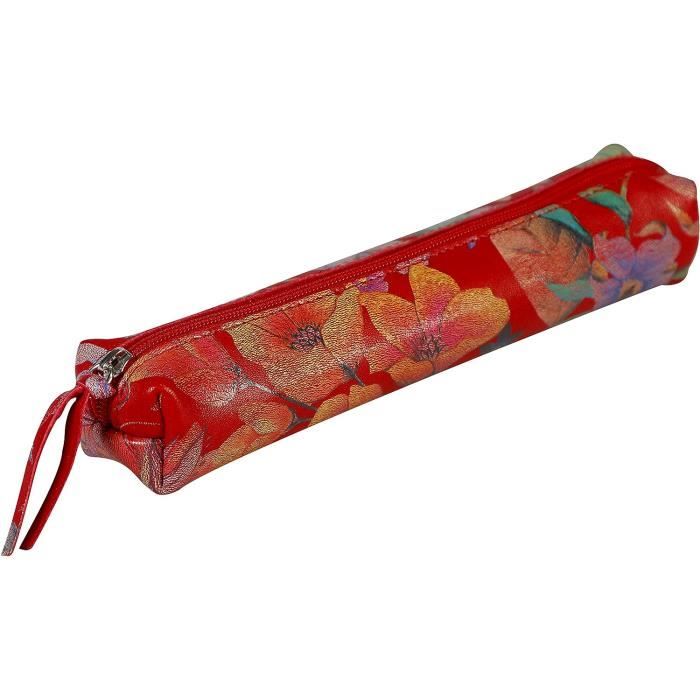 410037C - Trousse Scolaire Plate Kleo-Pathra 22x11 cm en Véritable Cuir