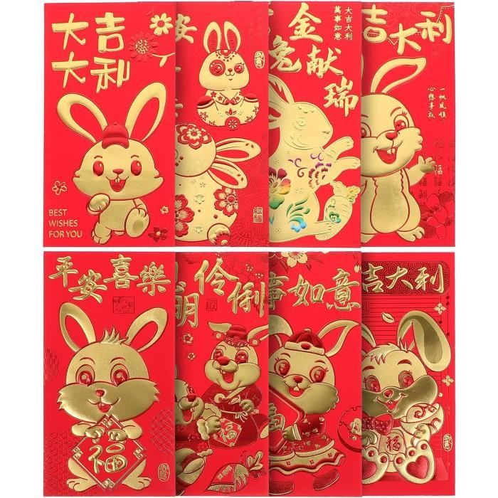 Enveloppes Rouges Nouvel An Chinois 2026 - Motif Cheval 3D - Lot De 24 - Format Horizontal - Papier Mat
