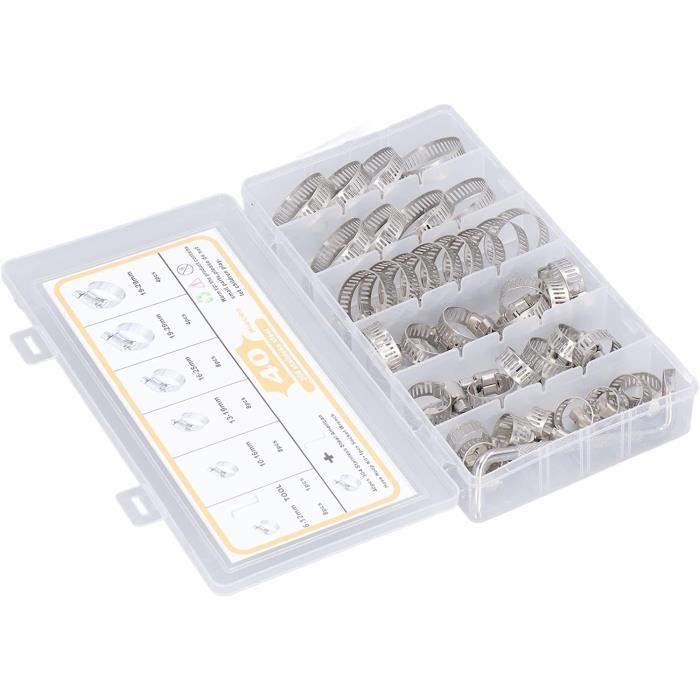 Lot De 40 Colliers De Serrage 6-29 Mm En Acier Inoxydable 304 - Réglables Et Anti-Rouille - Idéal Jardin, Maison, Piscine & Cheminée (6-12/10-16/13-19/16-25/19-29mm)