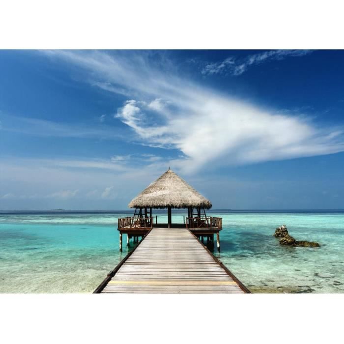 Runa Art Caraïbes Île Peinture Tableau Salon XXL Bleu Palmier Mer 120 X 80 Cm 3 Parties Decoration Murale 003331a