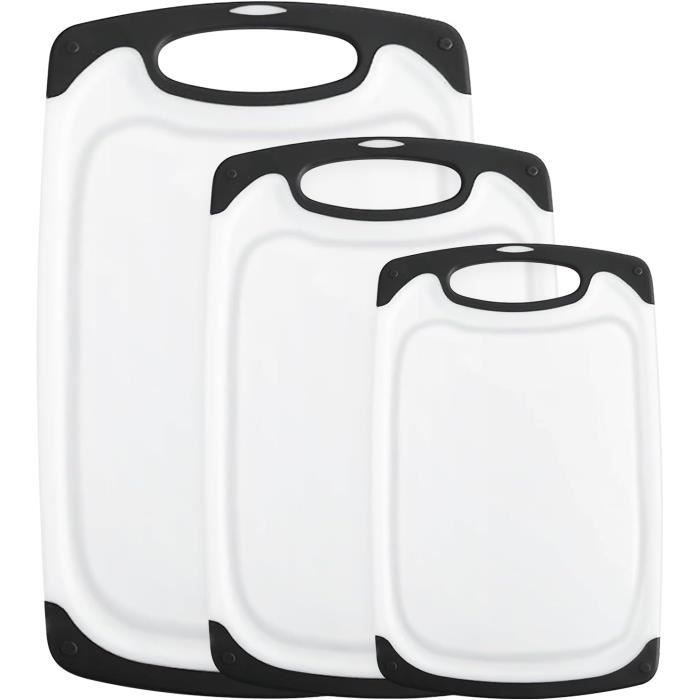 Lot De 2 Planches à Découper Plastique Aspect Granit - 25x15 Cm - Rainure à Jus - Sans BPA