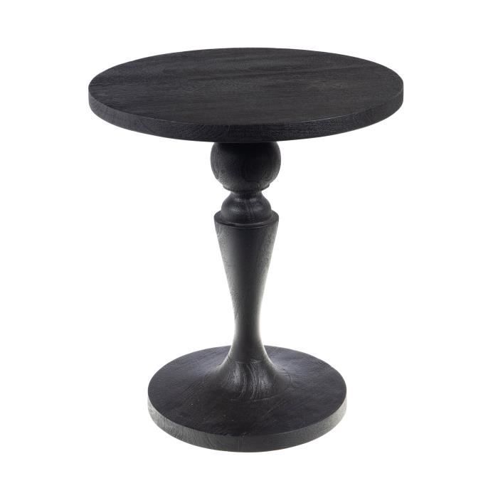 Table dappoint ronde 45x45x52 cm en bois de manguier noir