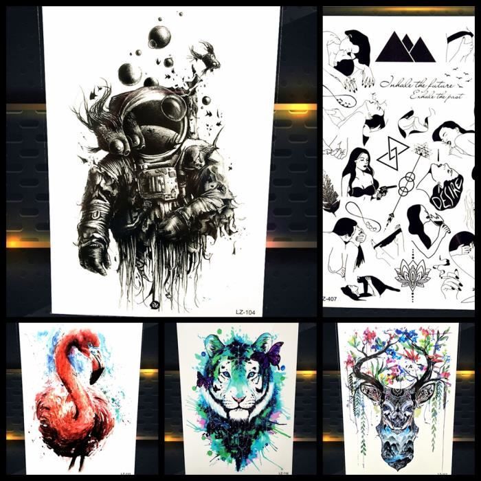 5 Morceaux Cosmonaute Noir Tatouage Temporaire Autocollants Femmes Font Lamour Faux Hommes Dos Planète Bras De Corps