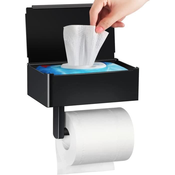 Porte-rouleau de papier hygiénique avec double étagère, porte-papier  hygiénique avec rangement pour lingettes humides, 30 x 10 cm porte-papier  hygiénique, à percer et auto-adhésif, porte-papier pour la salle de bains  et la