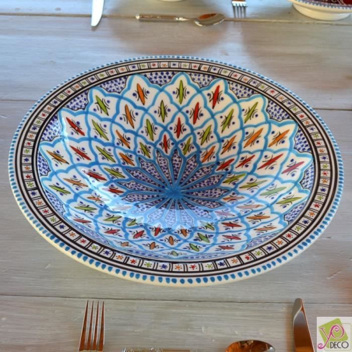 Plat Tebsi Bakir turquoise - D 33 cm Plat Tebsi Bakir turquoise - D 33 cm