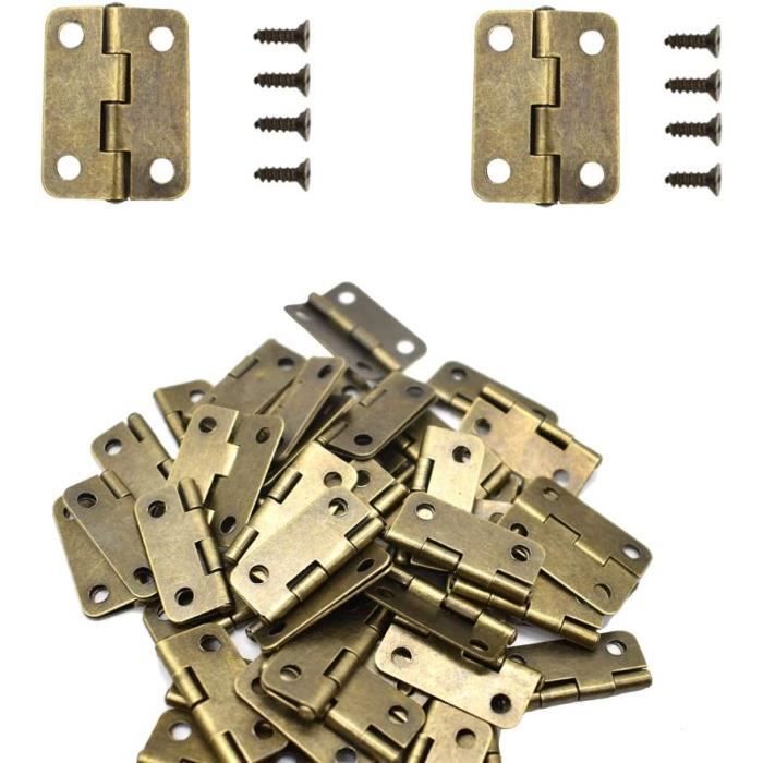 Lot de 50 mini charnières en bronze antique avec 200 vis de rechange (24,5 x 19 mm)[1302