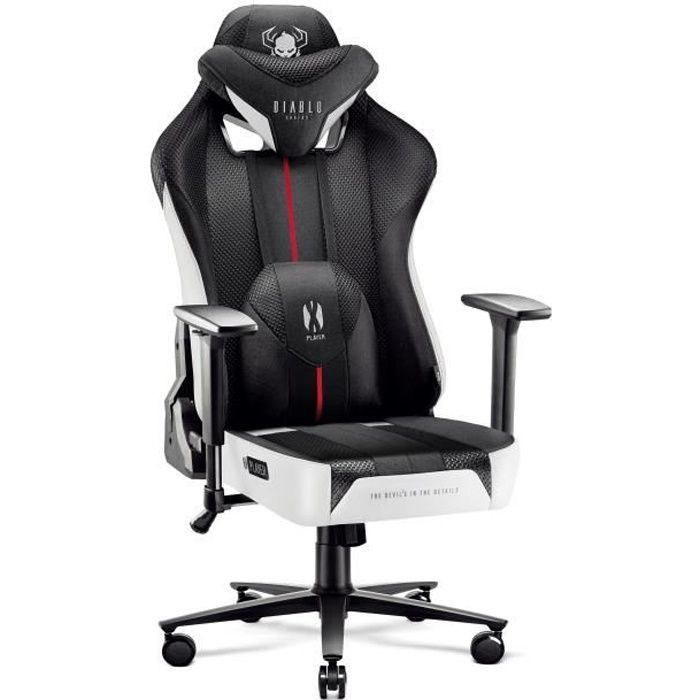 DIABLO X-player 2.0 accoudoirs 3d ergonomique tissu simili cuir m&eacute;tal blanc noir