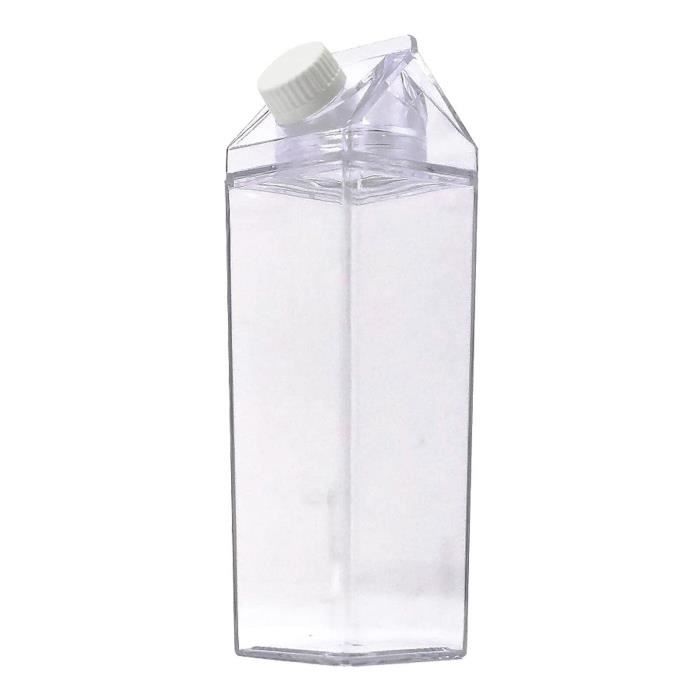 Paquet de 4 boîtes de lait en plastique, bouteille d'eau en carton de lait  portable transparent bouteille de jus carrée pour les activités de camping  de voyage de sports de plein air