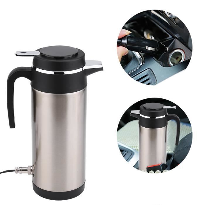 argent Chaudron avec arrêt automatique 750 ml bouilloire Qiilu Bouilloire électrique en acier inoxydable Bouilloire Avec allume cigare de voiture 12 V 120 W Chauffage Tasse