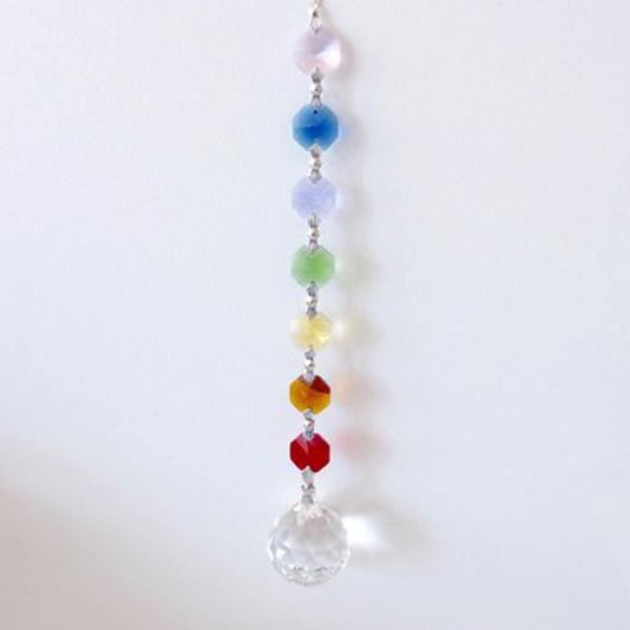 Acheter Pendentif en cristal, prisme, perles colorées, décor de